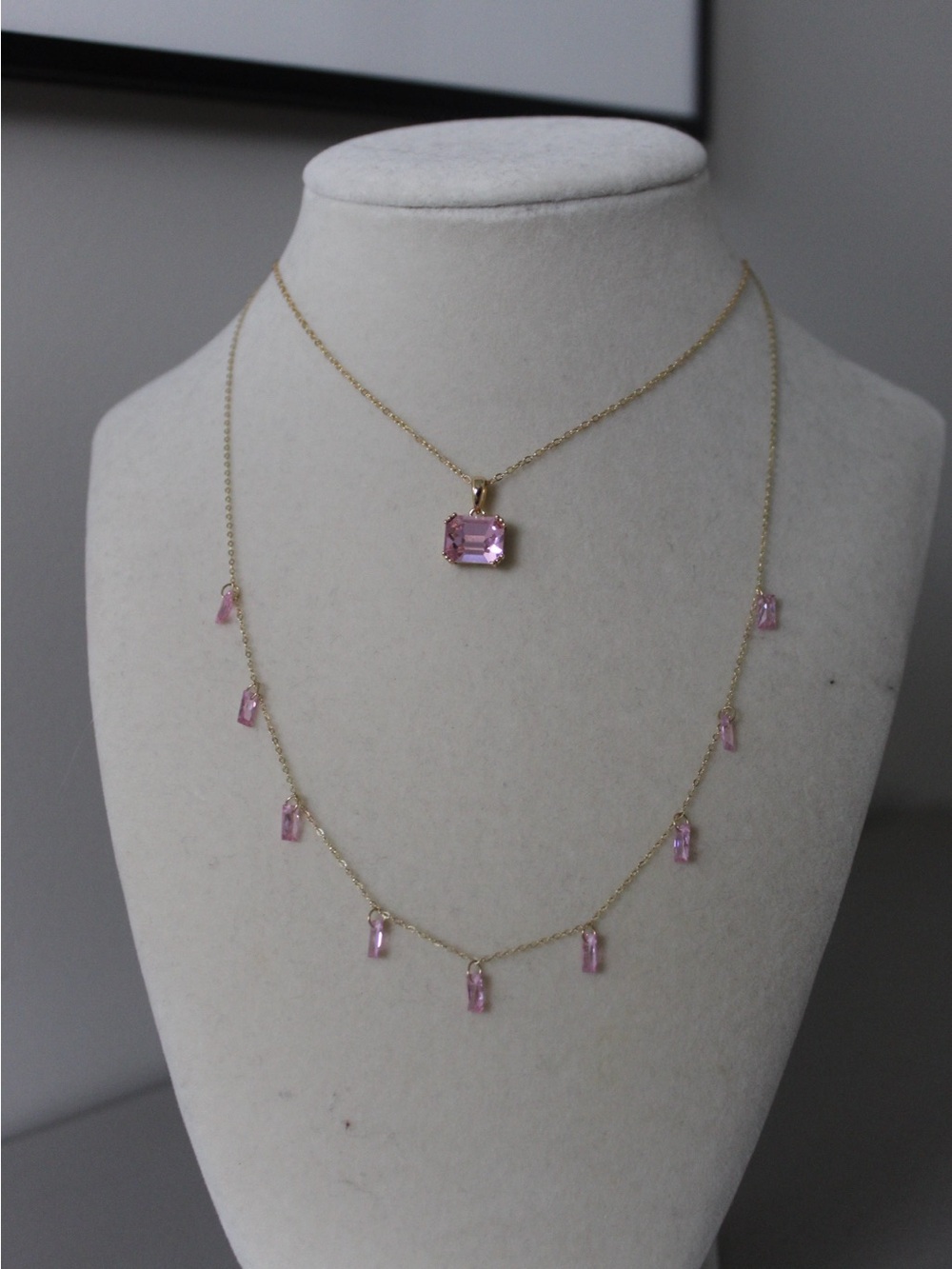 Gold Chain Pink Crystal Pendant Necklace - Women Jewelry